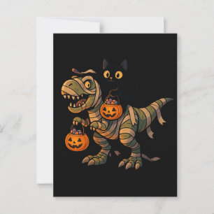 Postal Gato Negro Montando T-Rex Momia – Dino Cute de Hal