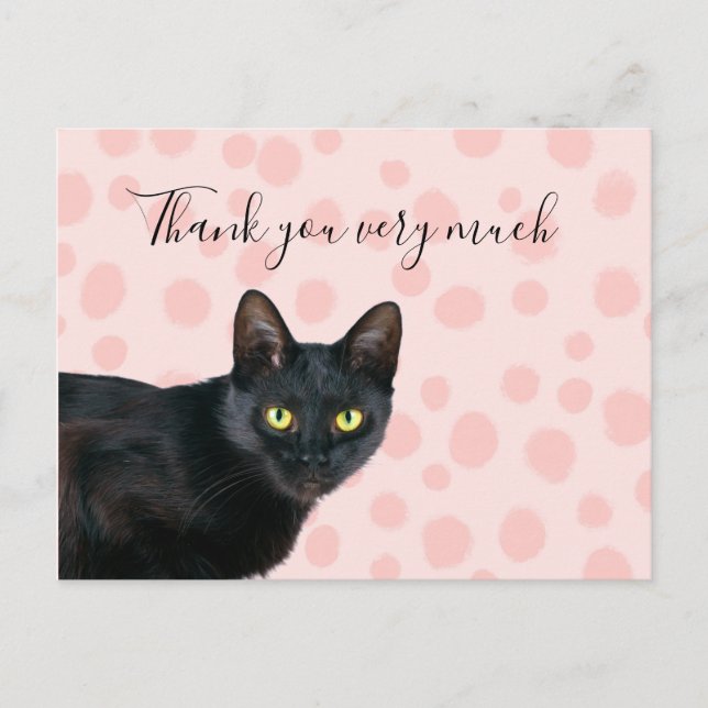 Postal Gato negro muchas gracias a los puntos rosados (Anverso)