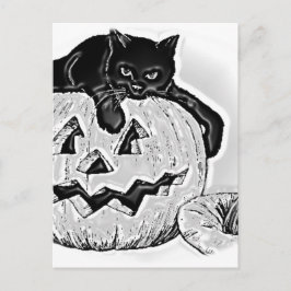 Postal Gato Negro Naranja Calabaza Halloween