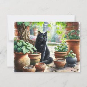 Postal Gato negro observando al gato crecer