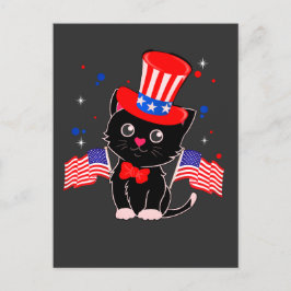 Postal Gato negro patriótico de bandera de los Estados Un