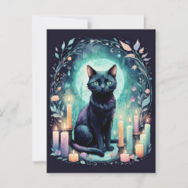 Postal Gato negro por luz de velas