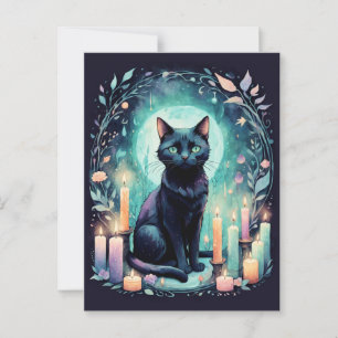 Postal Gato negro por luz de velas