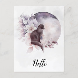 Postal Gato negro por una luna llena mágica