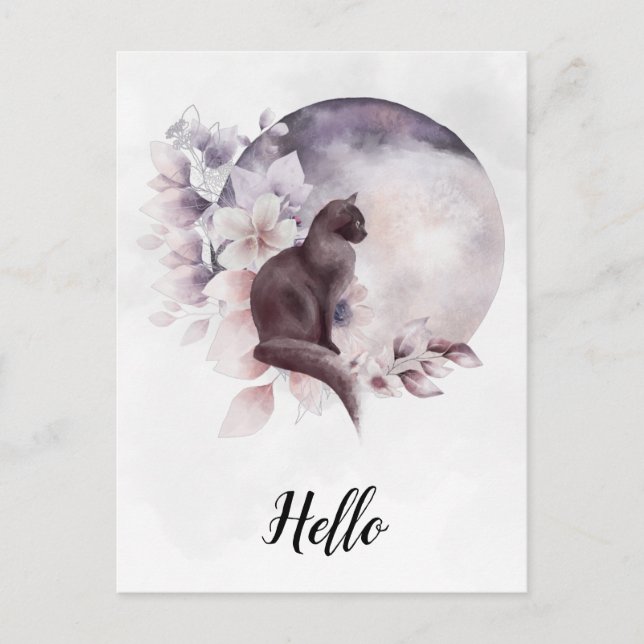 Postal Gato negro por una luna llena mágica (Anverso)