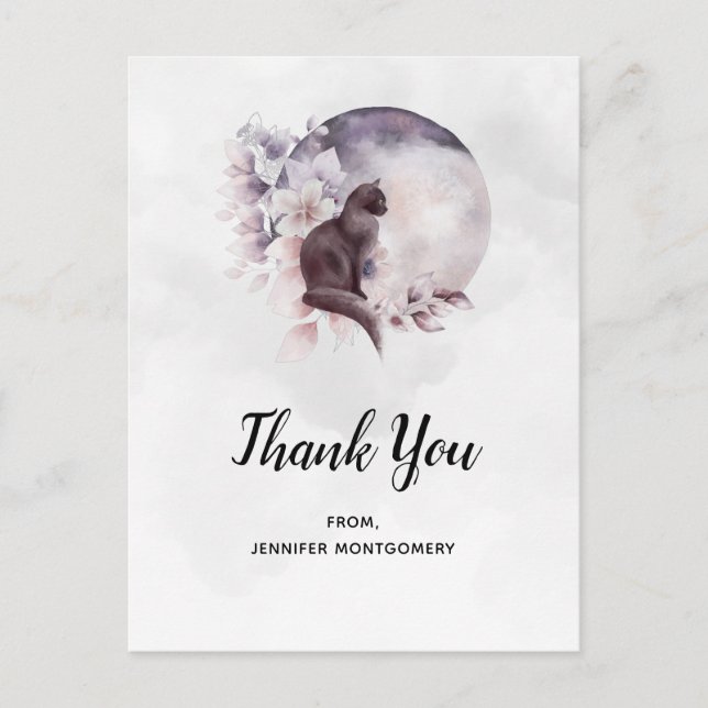 Postal Gato negro por una luna llena mágica gracias (Anverso)