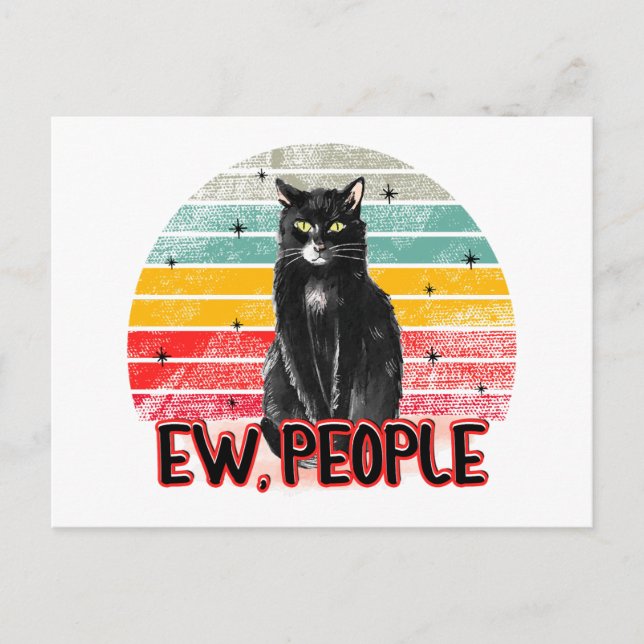 Postal Gato negro retro vintage (Anverso)