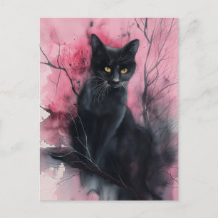 Postal Gato negro rosa retrato abstracto pintura surreali