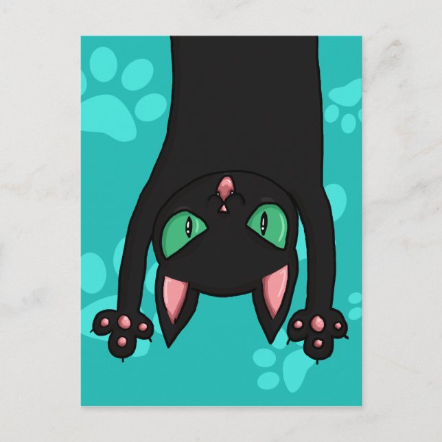 Postal Gato negro saltando (Anverso)