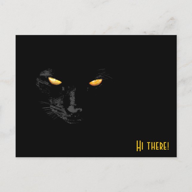 Postal Gato negro saluda personalizable divertido (Anverso)