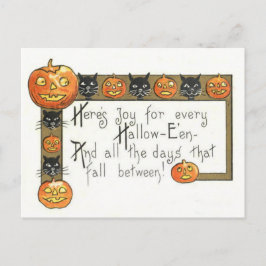 Postal Gato Negro Sonriente y Adorable Jack O Lantern