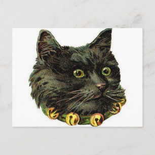 Postal Gato negro victoriano con collar de campana