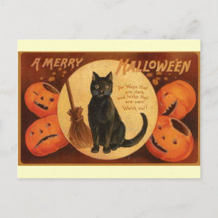 Postal Gato negro vintage de Halloween