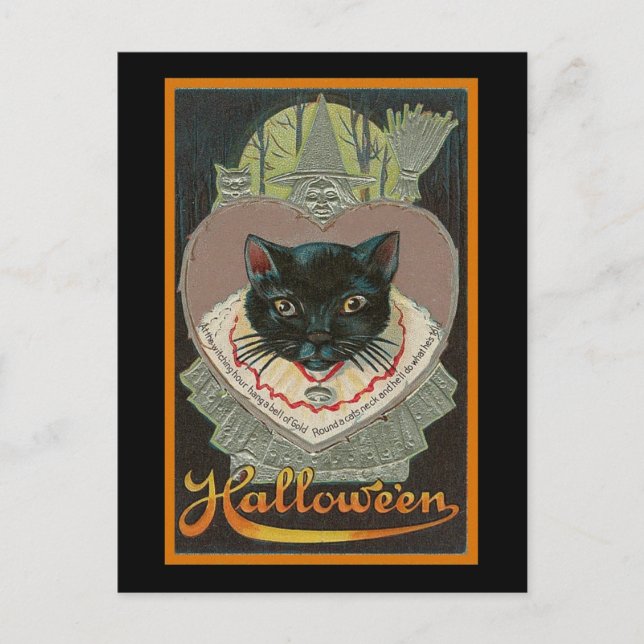 Postal Gato negro vintage de Halloween (Anverso)