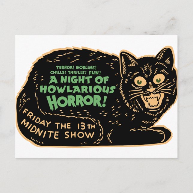 Postal Gato negro vintage de Halloween (Anverso)