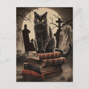 Postal Gato negro vintage de Halloween