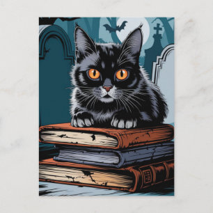 Postal Gato negro vintage de Halloween