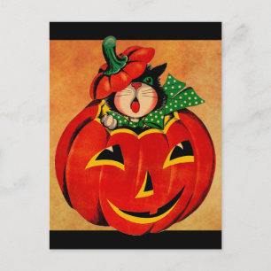 Postal Gato negro vintage de Halloween