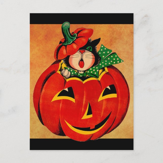 Postal Gato negro vintage de Halloween (Anverso)