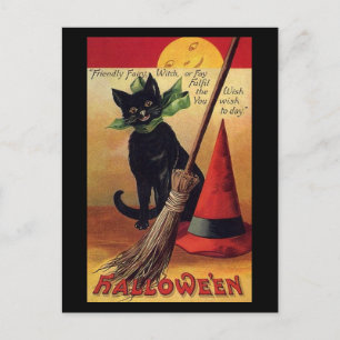 Postal Gato negro vintage de Halloween, habitación de bru
