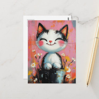 Postal Gato negro y blanco adorable