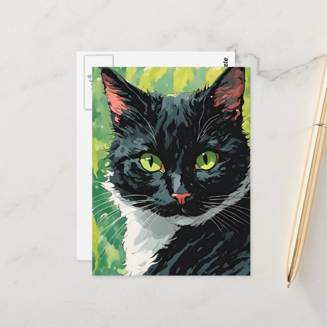 Postal Gato Negro y Blanco Precioso (Anverso/Reverso In Situ)