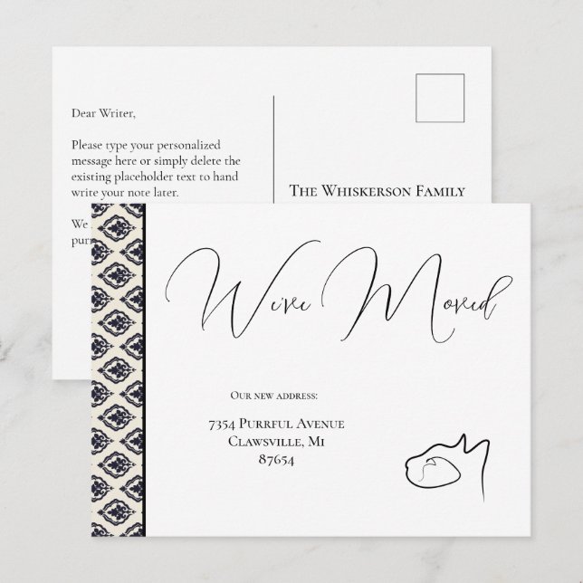 Postal Gato negro y blanco que hemos movido, cambio de di (Anverso / Reverso)