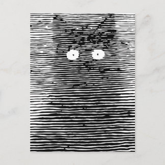 Postal Gato negro y blanco retro vintage de noche