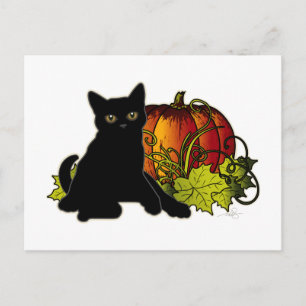 Postal Gato negro y calabaza