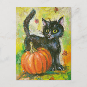 Postal Gato negro y calabaza