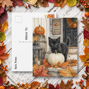 Postal Gato Negro y Calabaza Feliz Halloween