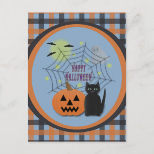 Postal Gato negro y calabaza no asusta Halloween