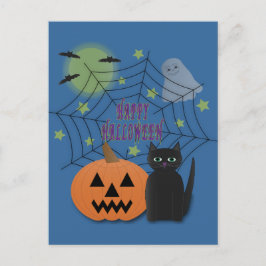 Postal Gato negro y calabaza no asusta Halloween