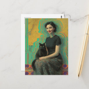 Postal Gato Negro y Dama Glitch