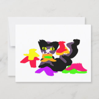 Postal Gato negro y diversión otoñal