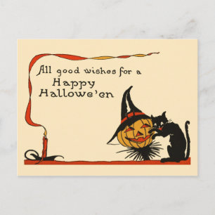 Postal Gato negro y Jack-o-Lantern