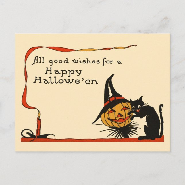 Postal Gato negro y Jack-o-Lantern (Anverso)