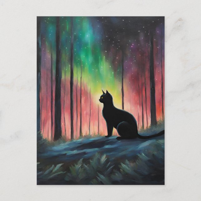 Postal Gato negro y las luces del norte (Anverso)