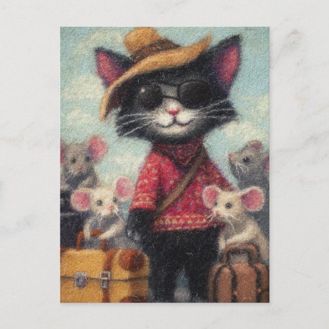 Postal Gato negro y los ratones de vacaciones (Anverso)
