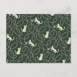 Postal Gato Neutral Terroso y Bola de Hilo Bosque Verde S