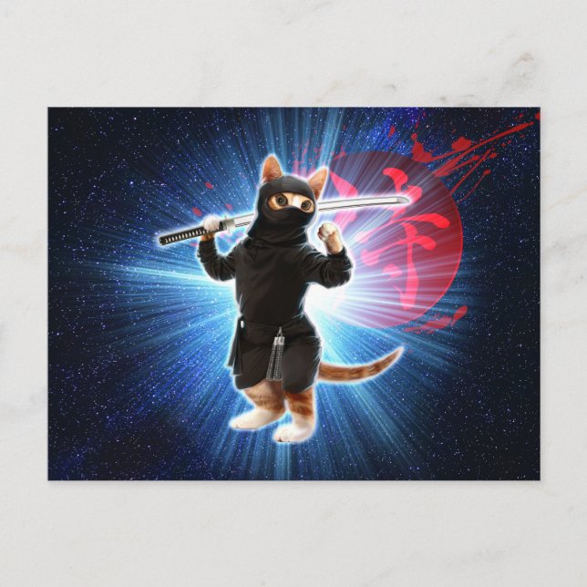 Postal Gato Ninja en el espacio. (Anverso)