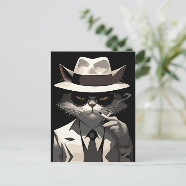 Postal Gato Noir de Guay: Suave y temible línea (Anverso de pie)