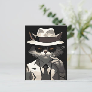 Postal Gato Noir Genial: Felino Suave y Misterioso