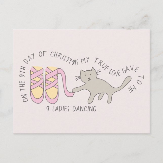 Postal Gato Noveno Día 9 Damas Danzadoras Navidades (Anverso)