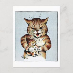 Postal Gato padre sosteniendo un gatito, Louis Wain
