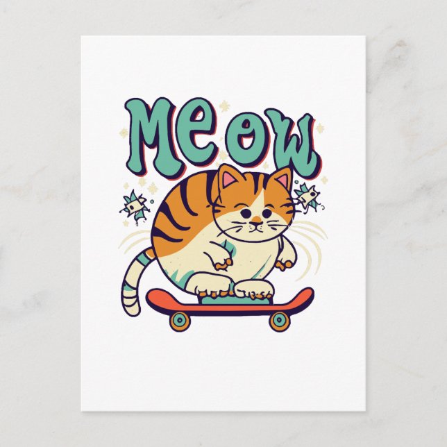 Postal Gato Patinando Miau (Anverso)
