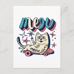 Postal Gato Patinando Miau