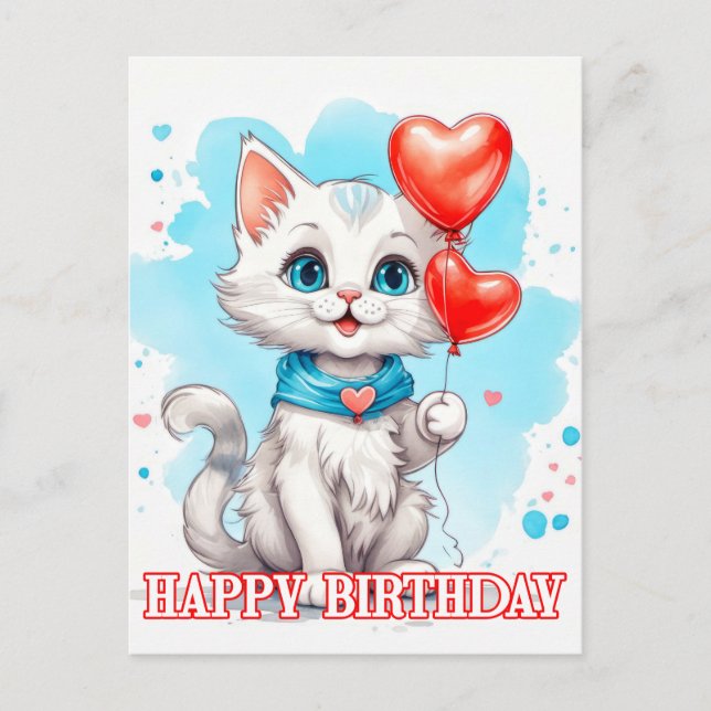 Postal Gato pequeño juguetón | Cumpleaños feliz (Anverso)