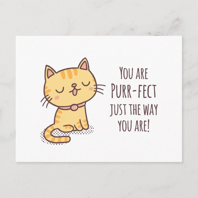 Postal Gato perfecto tal como eres juego de palabras (Anverso)