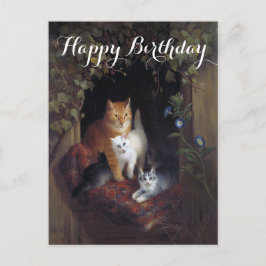 Postal Gato personalizado con gatitos Feliz Cumpleaños